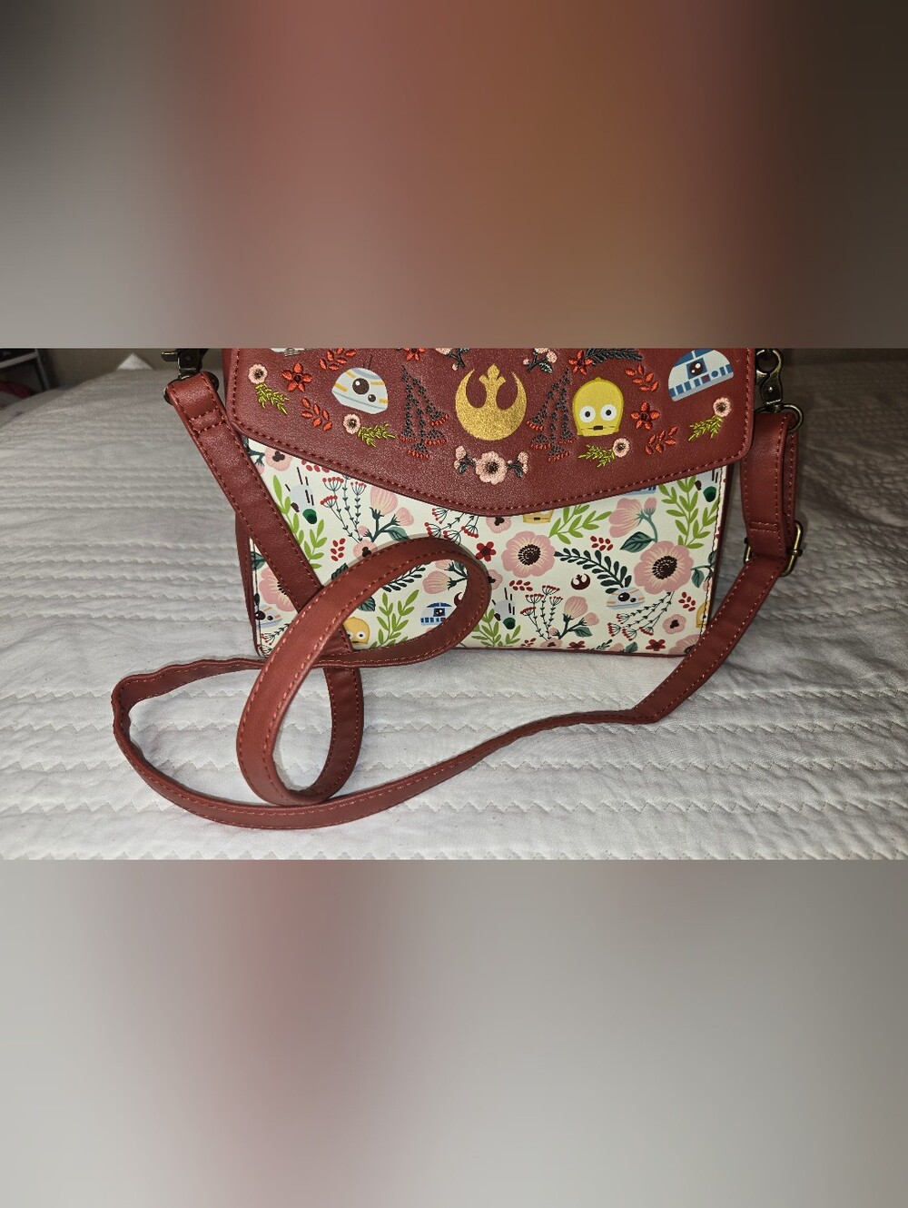 Loungefly Rust Floral Rebel Alliance Satchel - Picture 10 of 13